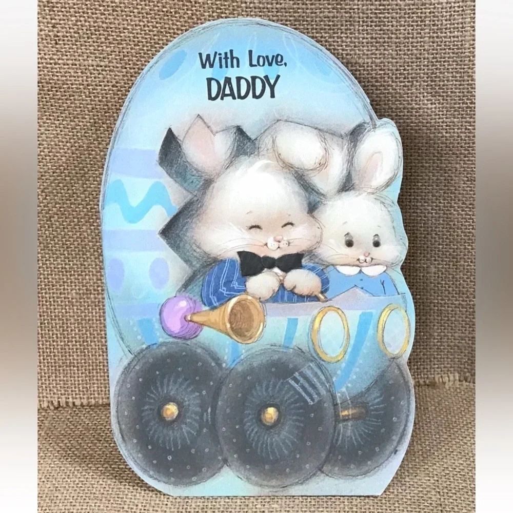 Vintage American Greetings Anthropomorphic Bunny Cracked Egg Easter Card Kitsch
